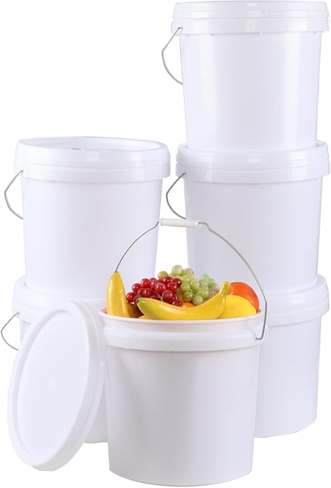 Farmoon 6 Packs 4 Gallon Food Grade Sealable Bucket, White Round Storage Bucket with Lid