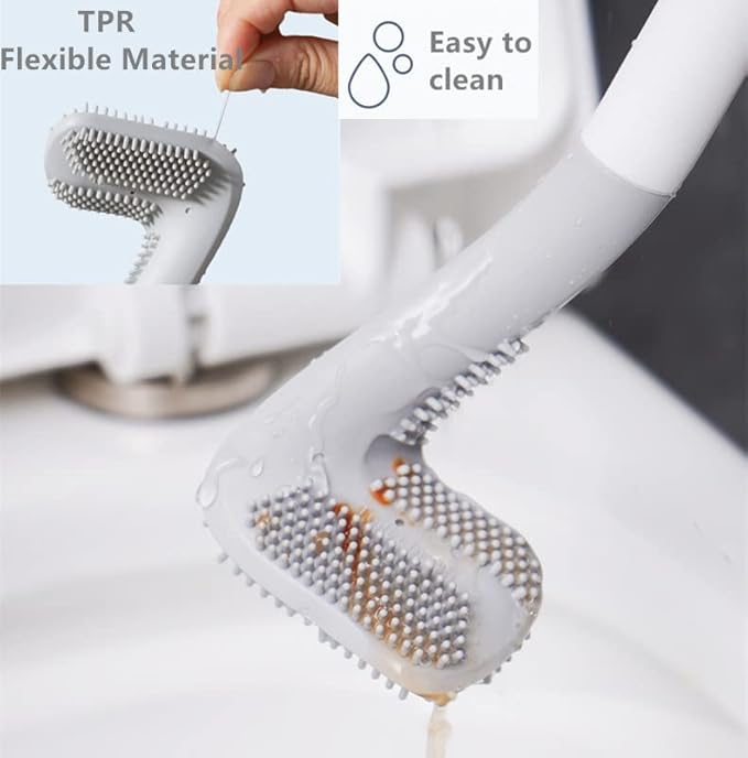Long Handled Golf Toilet Brush，Flexible Silicone Toilet Bowl Cleaning Brush，Flexible Bendable Silicone Golf Toilet Bowl Cleaning Brush,(Blue White Toilet Brush ith Hook)