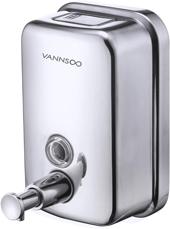 VANNSOO Commercial Soap Dispenser Wall Mount Stainless Steel Manual Liquid Pump Rust-Proof Leak Free for Bathroom (17 fl oz / 500ml)
