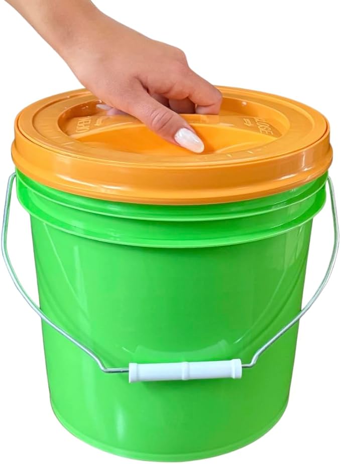 House Naturals 2 Gallon Food Grade - BPA Free Made in USA Buckets Lime Color pails with Screw On Gasket Lids (3, Lime - Orange lids)