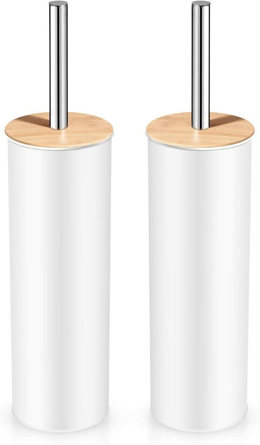 ODJSY Compact Toilet Brush and Holder 2 Pack,SetStainless Steel Handle Toilet Brush,Deep Cleaning,Durable Nylon bristles,Splash-Proof Design(White&Black)