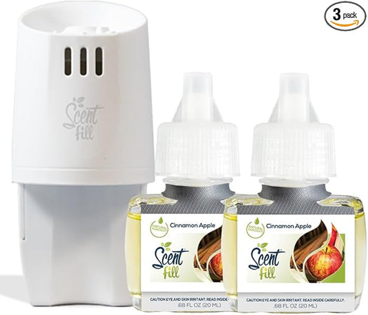 Scent Fill Cinnamon Apple Plug in Air Freshener, Scented Oil Refills, 2 Refills + Diffuser