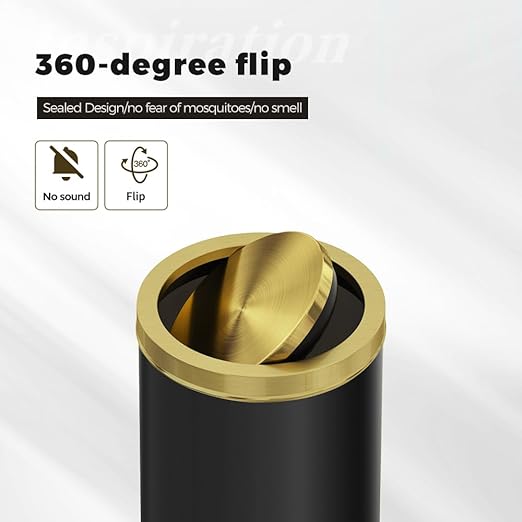 Black and Gold Bathroom Trash Can,Bathroom Trash can with Swing Lid，Small Trash Can with Flipping Lid, 4.8gal Garbage cans for Bedroom,Living Room, Guest Room,Office,Hotel(4.7gal-Black)