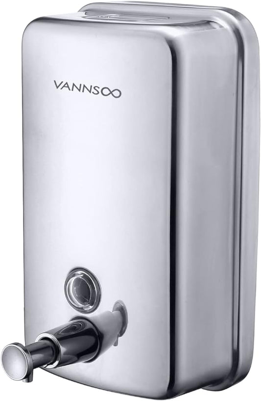 VANNSOO Commercial Soap Dispenser Wall Mount Stainless Steel Manual Liquid Pump Rust-Proof Leak Free for Bathroom (34 fl.oz./1000ml)