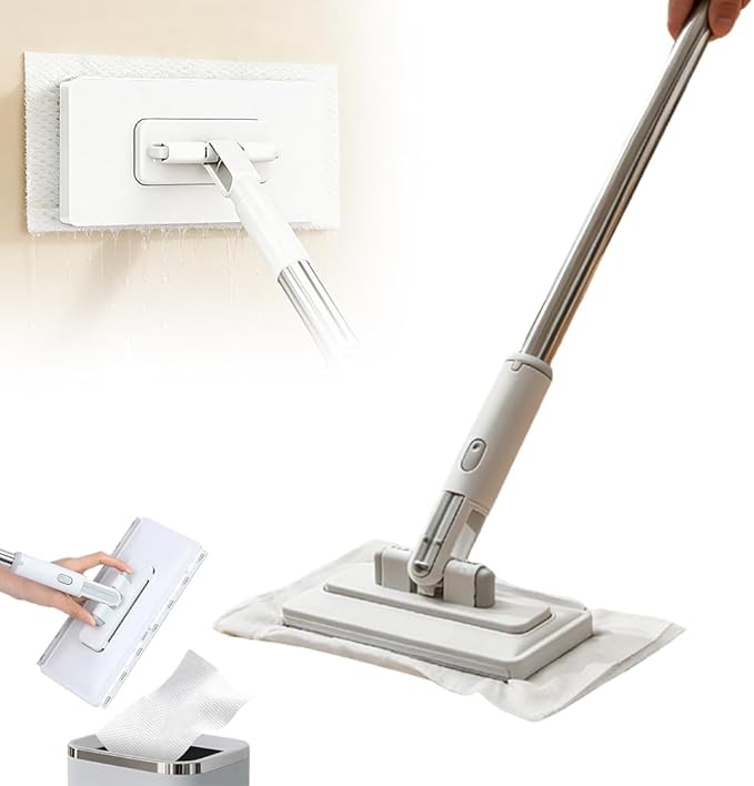 Snap Grip Mini Mop,Mini Sweeper Mop No-Touch Dirty Cleaning Flat Dust Mop for Dry Wet Disposable Pads,Corners Wall Multi Surface Cleaning (White 6.3x31 inch)