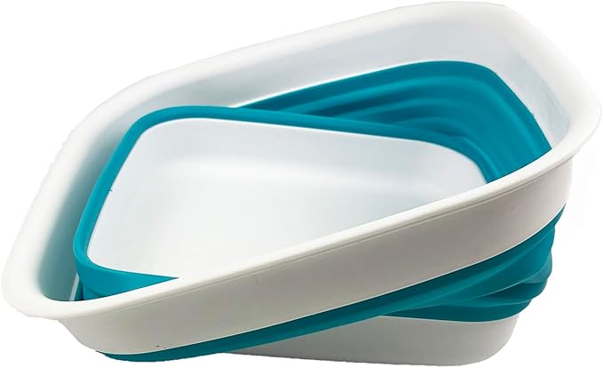 SAMMART 8L (2.1 Gallon) Collapsible Tub - Foldable Dish Tub - Portable Washing Basin - Space Saving Plastic Washtub (White/Ceramic Blue)