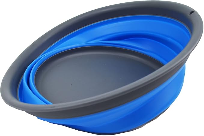 SAMMART 7.5L (1.98 Gallon) Collapsible Tub - Foldable Dish Tub - Portable Washing Basin - Space Saving Plastic Washtub (Grey/Blue)