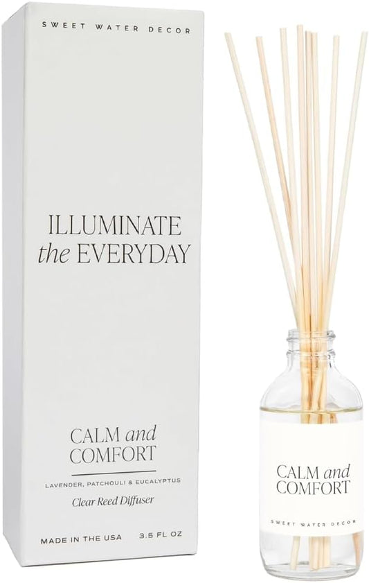 Sweet Water Decor Calm and Comfort Reed Diffuser Set | Lavender, Patchouli, Eucalyptus Spa Scented Diffusers | Air Freshener | Housewarming Gift | Aromatic Stress Relief