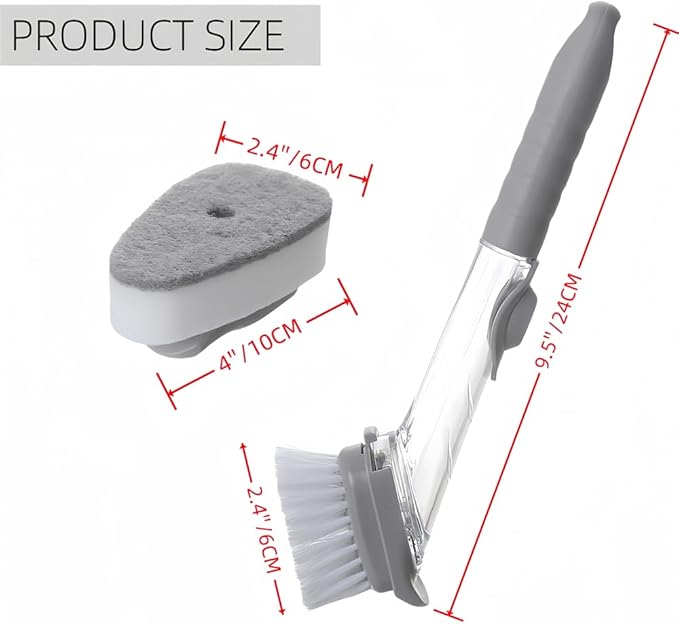 Xicennego Dishwand Set, No-Scratch Soap Dishwashing Brush Scrubber, Kitchen Cleaning Sponge Cleaning Brush for Pots, Dishes, Sink, Comes with 1 Replacement Brush Head and 2 Sponge Heads