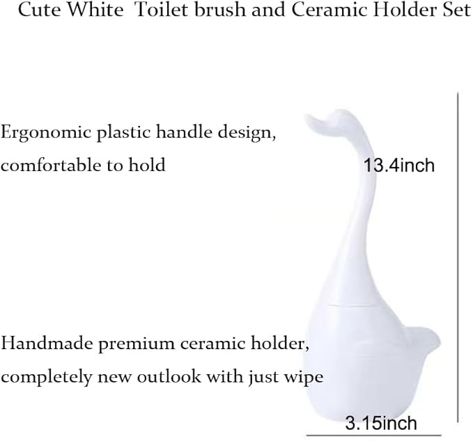 AORTULL Swan Toilet Brush and Ceramic Holder Set,Cute Bathroom Decor, Non-Scratch Bristles, Space-Saving White Household Cleaning Tool for Bathtub