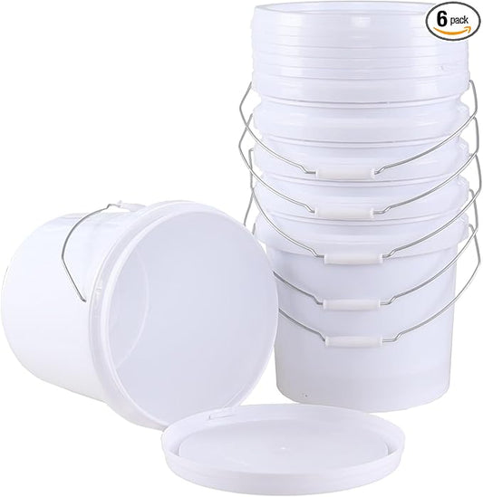 Farmoon 6 Packs 4 Gallon Food Grade Sealable Bucket, White Round Storage Bucket with Lid