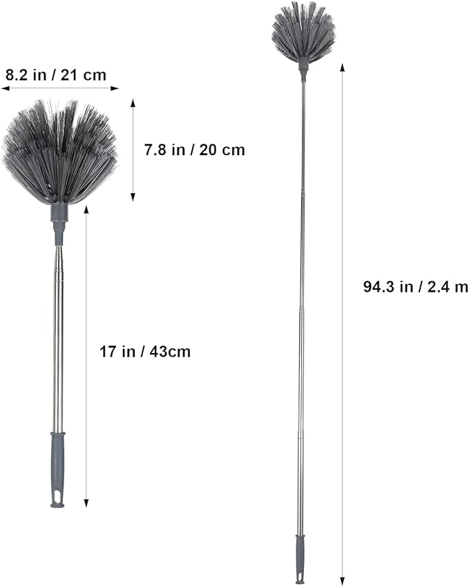 PRETYZOOM Extendable Cobweb Duster with Telescoping Pole and 3 Cleaning Heads Lightweight Spider Web Remover for High Ceilings and Outdoor Use Adjustable Length up to 94.5 Inches