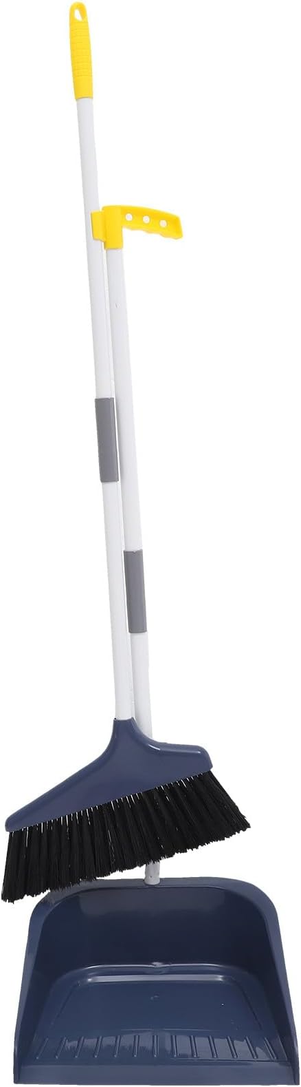 ULTECHNOVO Stand Up Dustpan and Broom Set - Long Handle Broom with Upright Standing Dust Pan - Angled for Indoor Outdoor Home Kitchen Office Floor Cleaning (Blue)
