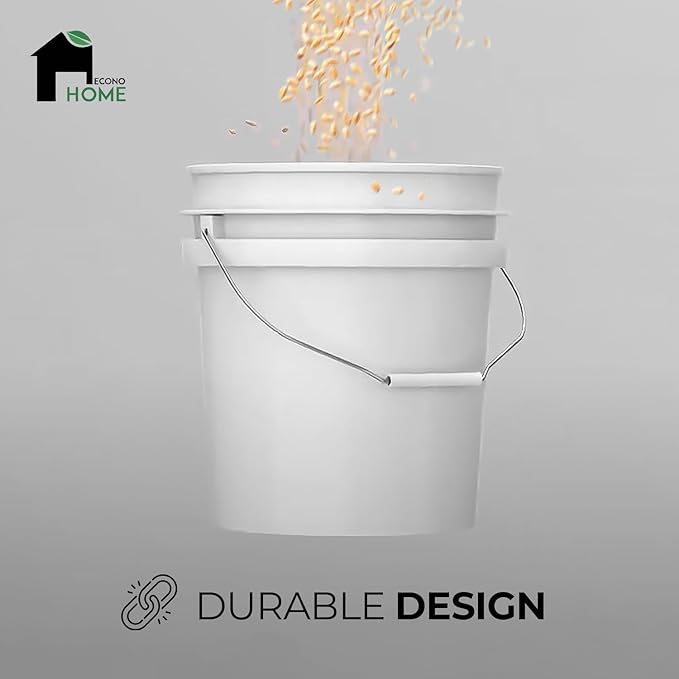 3.5-Gallon White Bucket Pail Container with Lid | Food Grade | Heavy-Duty Extra Durable | Metal Handles with Plastic Grip for Easy Carrying | Multi-Use | Easy Stack and Store | BPA Free - 1 Pack