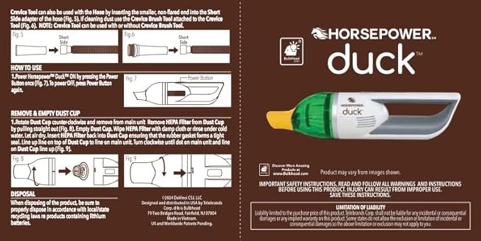 Horsepower Duck Compact Cordless Vacuum, Ultra-Powerful Upgraded Battery for Extra-Long Run Time, AS SEEN ON TV, Strong Suction, Easy to Store, Portable & Rechargeable. Home & Auto (Duck Gold)