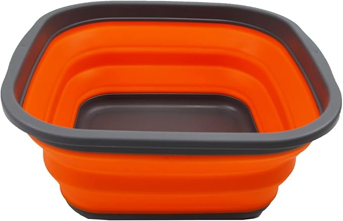 SAMMART 5.5L (1.4 Gallons) Collapsible Tub - Foldable Dish Tub - Portable Washing Basin - Space Saving Plastic Washtub (Grey/Orange)