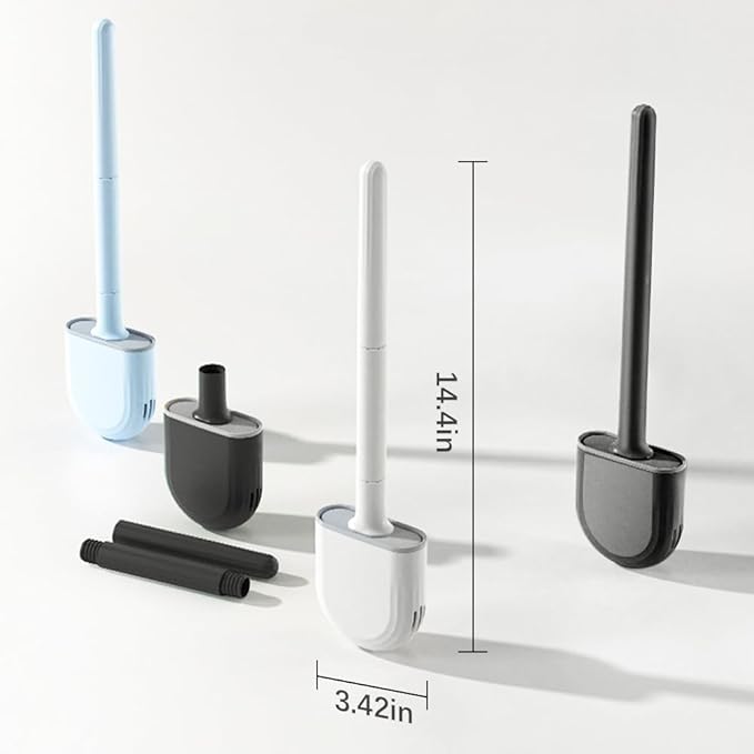 Kucucyle Mini RV Silicone Toilet Brush with TPR Bristles & ABS Detachable Handle Set, Flexible 360°Deep Cleaners Brushes, Wall-Mounted Design for Space-Saving RV Bathrooms Toilet Bowl Brush (White)