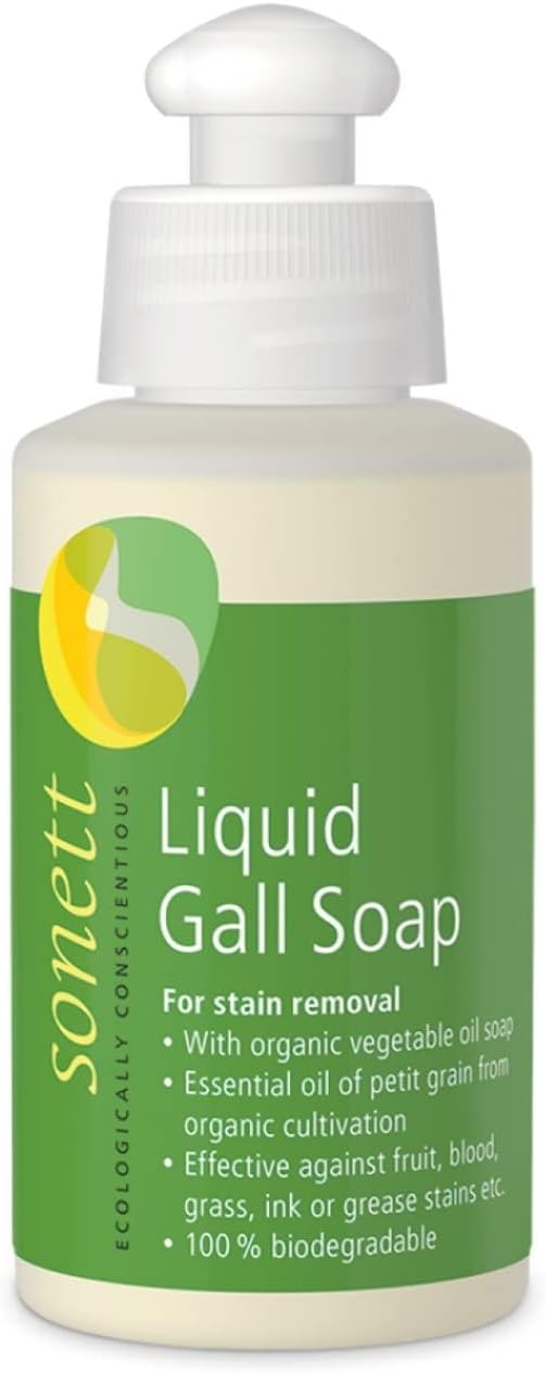 Sonett Organic Liquid Stain Remover For Clothes- Concentrated Laundry Stain Remover Detergent Gall Soap For Deep Cleaning- Highly Effective Against Ink, Blood, Grease, Fruit Stains- 4oz, Pack of 1