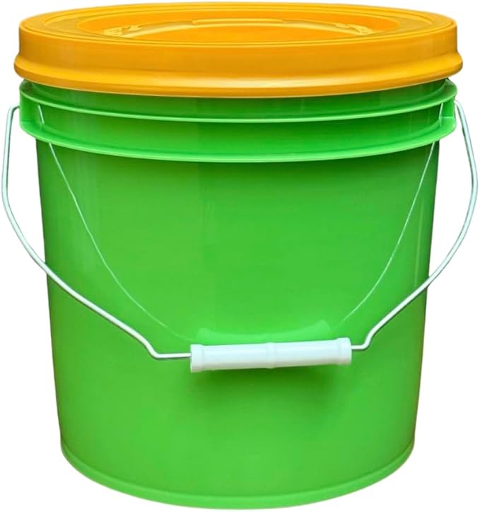 House Naturals 2 Gallon Food Grade - BPA Free Made in USA Buckets Lime Color pails with Screw On Gasket Lids (1, Lime - Orange lids)