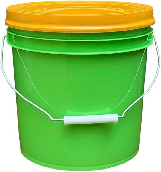 House Naturals 2 Gallon Food Grade - BPA Free Made in USA Buckets Lime Color pails with Screw On Gasket Lids (1, Lime - Orange lids)