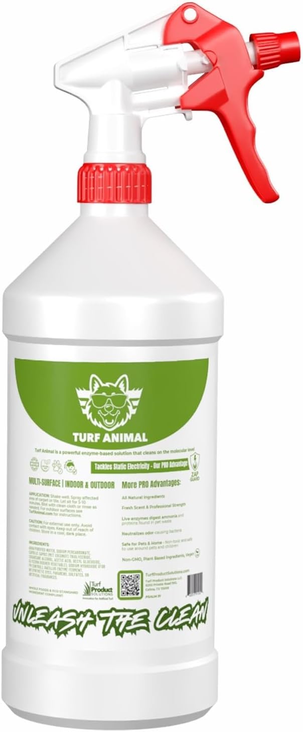 Turf Animal INDOOR Extra Strength Pet Stain & Odor Remover for Strong Odors and Stubborn Stains – Natural Enzyme Odor Eliminator for Carpet & Indoor Surfaces – Enzymatic Dog Urine Destroyer, 1 Quart