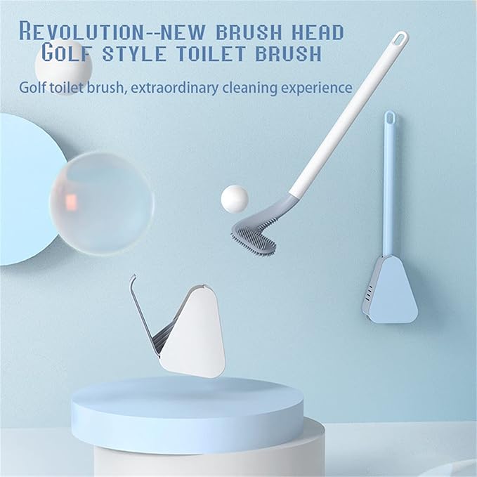 Golf Toilet Brush, Silicone Toilet Brush and Holder Set, Long Handled Toilet Brush, No Dead Corner (White)