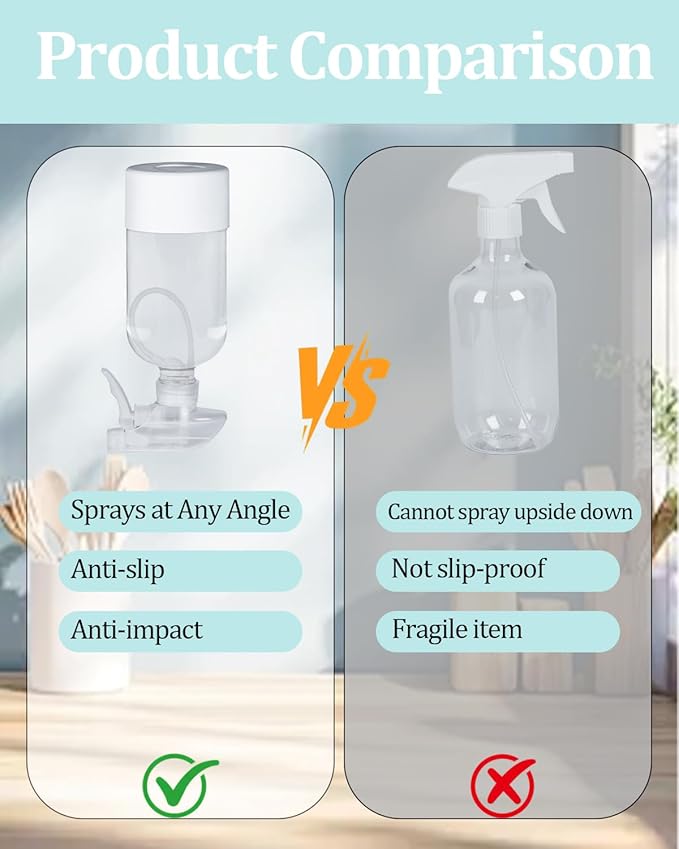 2 Pack 360° Glass Spray Bottles with Silicone Sleeve, 16 oz Empty Refillable Containers with Adjustable Spray Nozzles, Spray Bottles for Hair, Cleaning Solutions and Plants Black&White