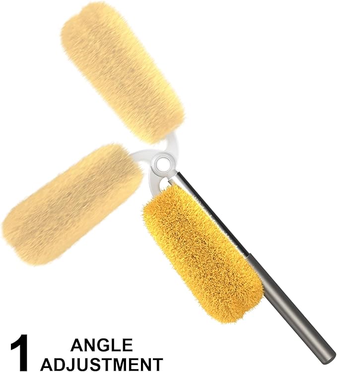 EHOMGUI Long Handle Duster with 2 Replacement Heads, Washable Cleaning Duster Kit with Laundry Mesh Bag, Cobweb Duster, Extendable Dusting Tool for Home and Office