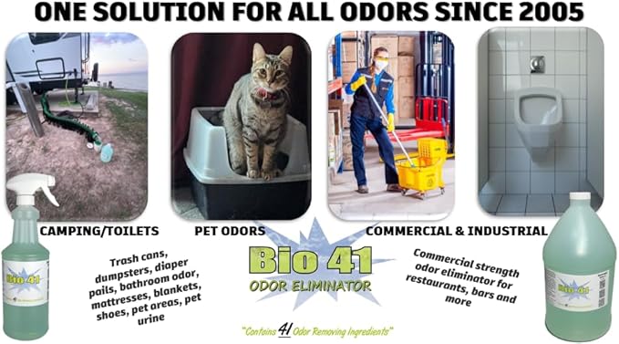 Bio 41 Odor Eliminator, Molecular Technology Since 2005 - Commercial, Industrial, Strong Pet & Urine Odor Remover, Trash Can Deodorizer - 32 Ounce