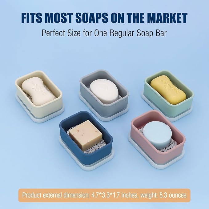 Compact Leakproof Travel Soap Case, Silicone Travel Soap Container, Portable Soap Box with Drainage Layer, Shatterproof Soap Holder for Bathroom, Gym (Blue)