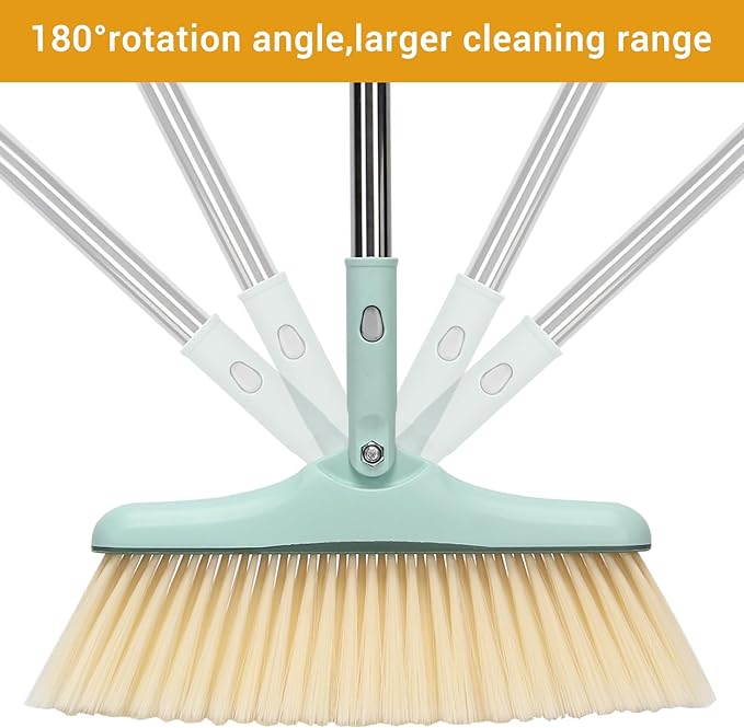 Sayene Broom and Dustpan Set,Long Handle Broom and Dustpan Set,Broom with Stand Up Dustpan Combo Set,for Home, Office, Lobby(Coffce)