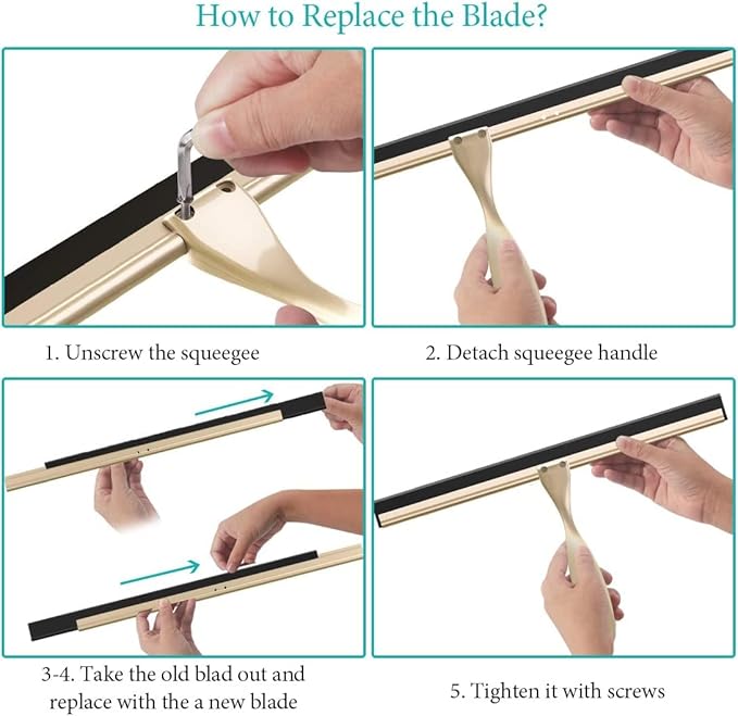 TopCharm Shower Squeegee for Doors & Windows, All-Purpose, Stainless Steel, 14 Inch, Golden