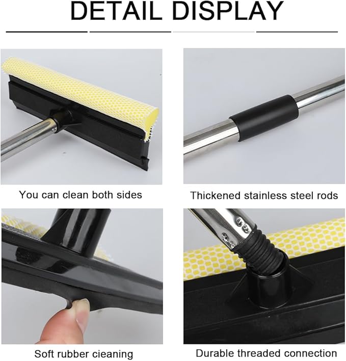 Window Squeegee Set Car Windshield Squeegee with Long Handle, 2 in 1 Sponge Squeegee, Window Cleaning Squeegee for Car Windshield Glass Gas Station Mirror Bathroom