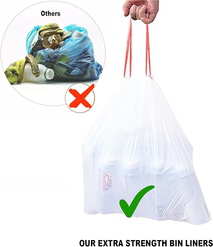 Trash Bags 4-6 Gallon Drawstring, 150 Count, Multifold Roll Garbage Bags, Medium Kitchen Trash Bags, Odorless & Heavy Duty White Plastic Food Scrap Bags for Bathroom Bedroom Office Waste