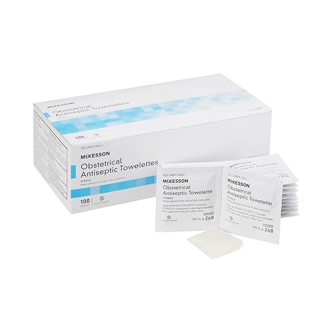 McKesson Obstetrical Antiseptic Towelettes Wipes, Sterile, Individual Packet, Clean Scent, 100 Count, 10 Packs, 1000 Total