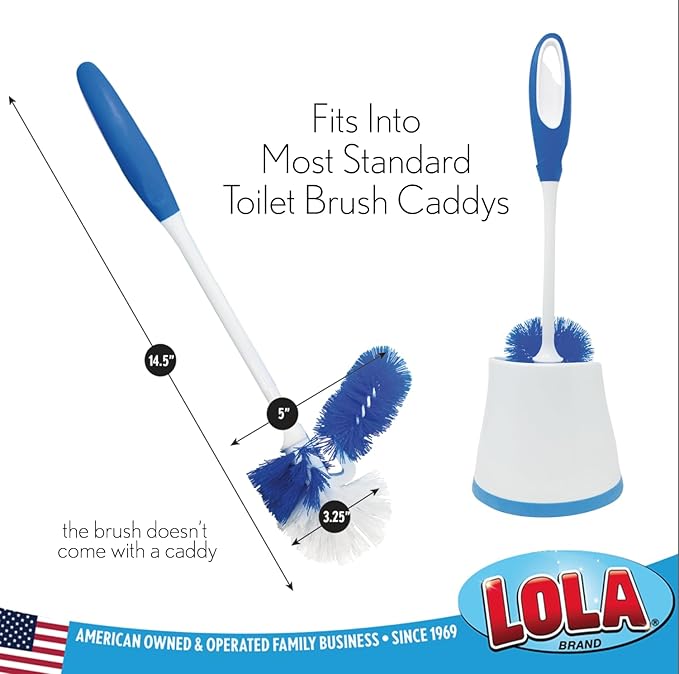 LOLA Classic Toilet Brush w/Under-The-Rim Scrubber, deep Cleans The Entire Toilet Bowl, Non-Slip Handle w/Rubber Comfort Grip, 1 Pack