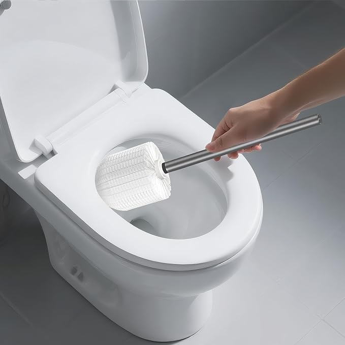 FIESONO Toilet Brush and Holder Set, Toilet Bowl Brush with Stainless Steel Light Brush Handle, Soft Bristle, Wall Mounted/Floor Standing for Bathroom Space Saving
