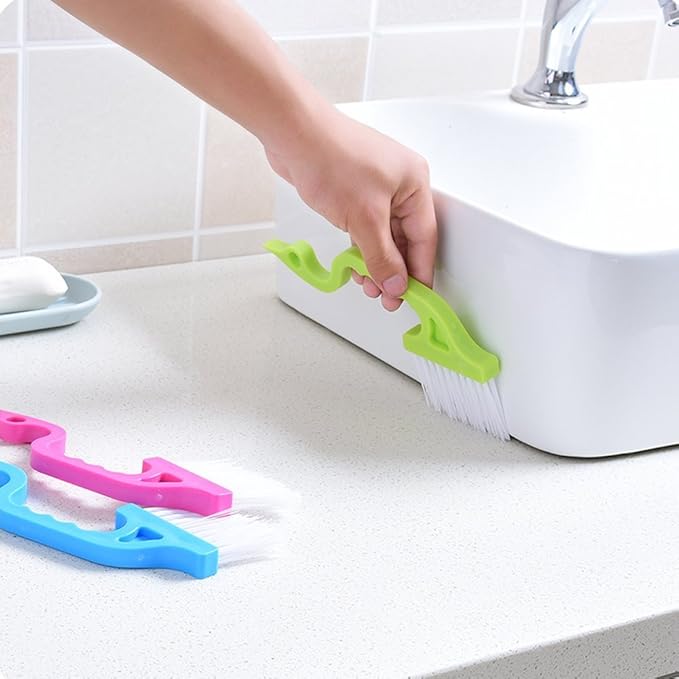 Trycooling Hand-held Groove Gap Cleaning Tools Door Window Track Kitchen Cleaning Brushes (Random Color-Blue, Green, Pink) (2 Pcs)