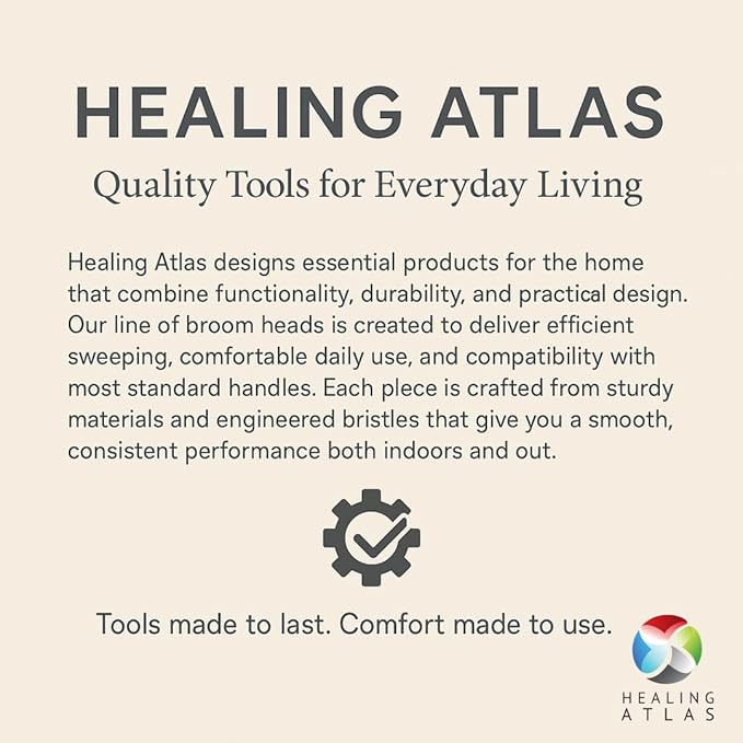 Healing Atlas Aria Yellow Broom Head – 14” Sweeping Surface – Heavy-Duty Soft Flagged Bristles with Magnetic Effect – Universal Thread – Recycled PP – Indoor/Outdoor Sweeper (Yellow, ARIA)