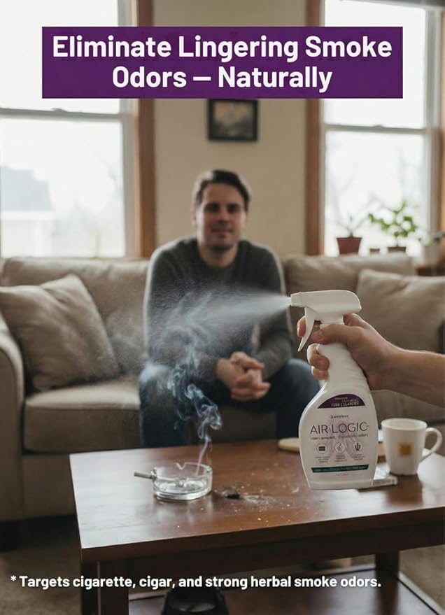 AIRLOGIC Dual-Action Odor Eliminator Spray 32 Fl Oz, Plant-Based Instant Knockdown & Enzymatic Deodorizer for Home, Neutralizes 16 Odor Sources, Bleach-Free, Fabric & Surface Safe, Lavender Lemon