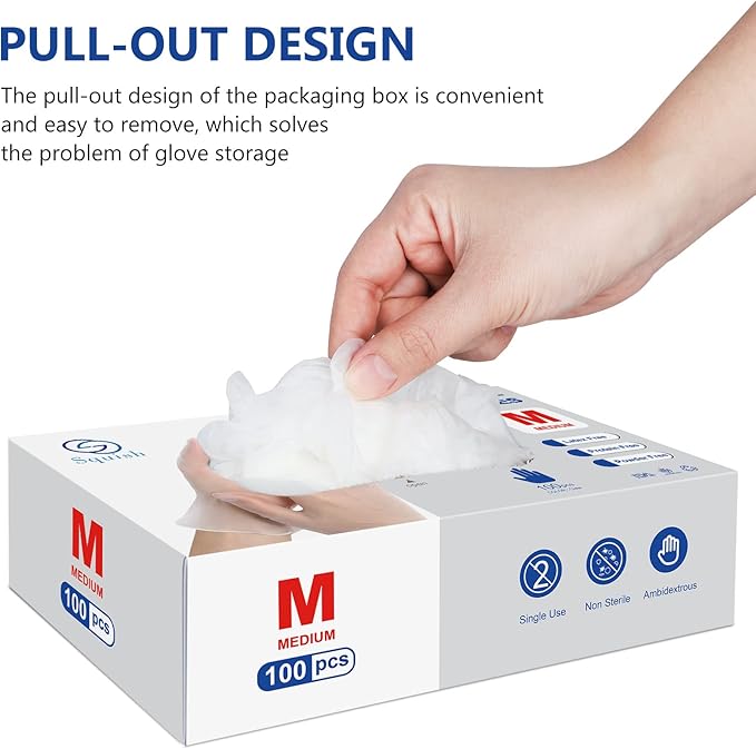 squish Disposable Gloves, 4 mil Clear Vinyl Gloves Latex Free Powder-Free Health Glove Cleaning Rubber Glove for Kitchen Cooking Cleaning Food Handling, 200PCS/Box, Medium