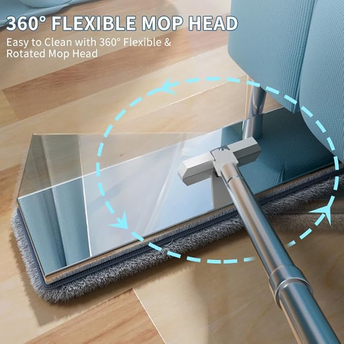 SWIFTIRON Separates Dirty Water Mop, Flat Mop and Bucket for Home with 4 Extra Refills, Stainless Steel Mop and Bucket with Wringer (Silver)
