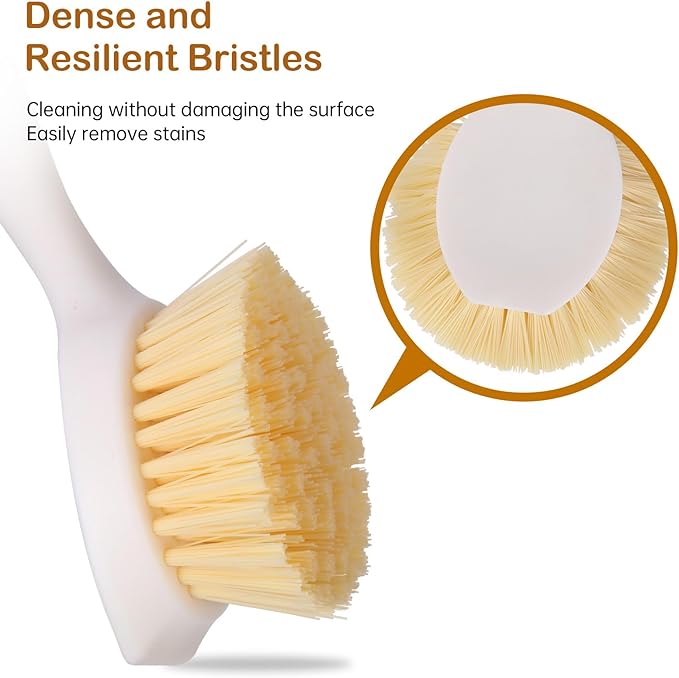 Cooptop 3 Pack Dish Brush Set with Bamboo Handle, Dish Scrubber Built-in Scraper, Kitchen Scrub Brush for Cleaning Cast Iron Cookware, Pans, Pots, Counter & Kitchen Sink (White)