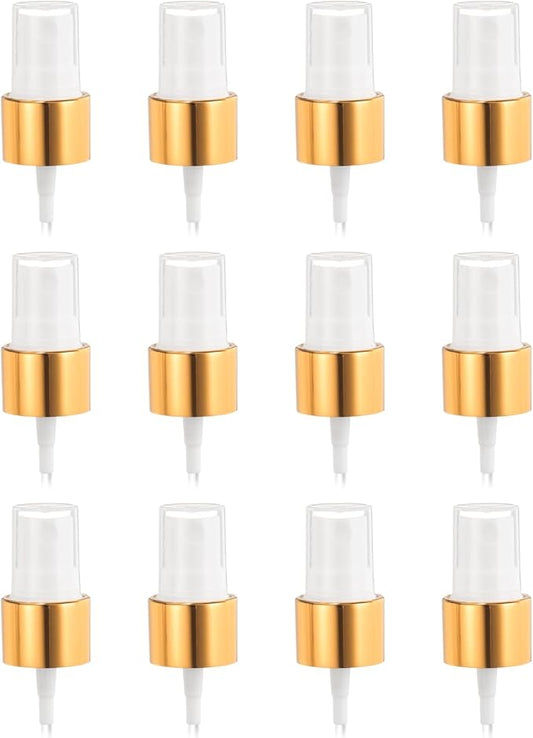 uxcell 12 Pcs Gold White Spray Top, 20/410 Fine Mist Sprayer Reusable Replacement Spray Bottle Pump Plastic Top for Cosmetic Perfume and Body Sprays Bottle
