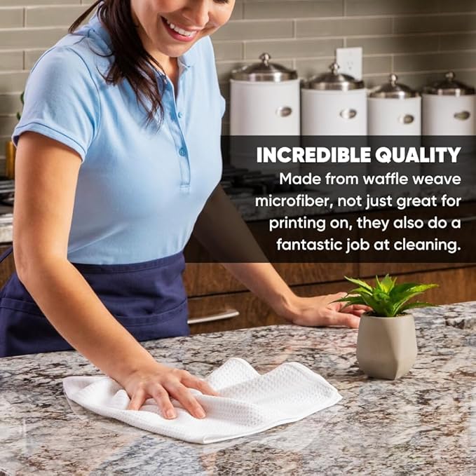 Microfiber Wholesale Sublimation Blanks Towels 16x16 - Premium Waffle Weave Microfiber Towels for Kitchen - Polyester Blanks for Kitchen or Craft Use - 6 Pack