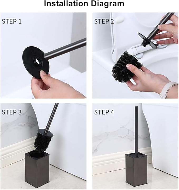 Toilet Bowl Cleaners Brush and Holder KWQKEM Freestanding Toilet Brush and Holder Set Modern with Lid 304 Stainless Steel (Matte Black)