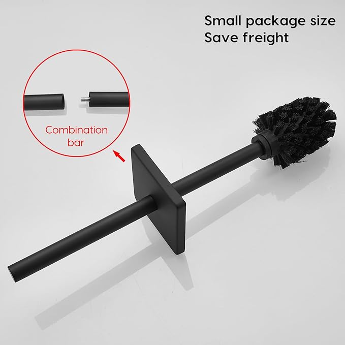 JOVYXIE Black Stainless Steel Square Toilet Brush with Metal Lid Dual-Use Toilet Brush Holder with Drilled + Drill-Free Hook Base Includes Removable Inner Bucket (Black)