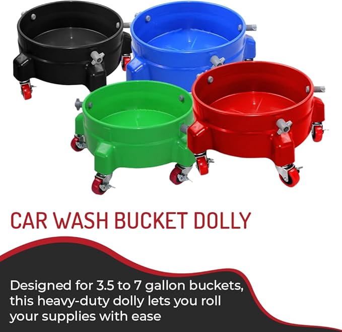 Heavy Duty Car Wash Bucket Dolly with 360° Swivel Casters | Fits 3.5–7 Gallon Buckets | 300 lb Capacity | Soap Holder | Rolling Pail Stand for Auto Detailing |Blue