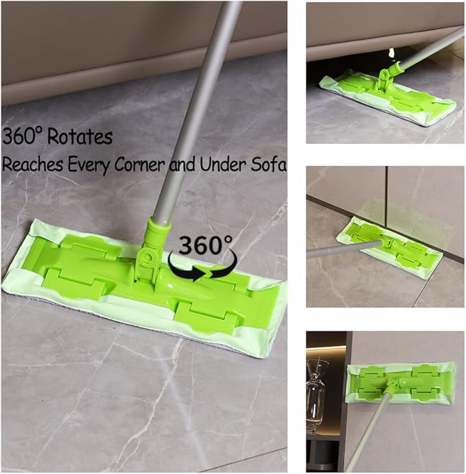 EaseYourDay Wet and Dry Mop, Super Firm Clip on Pads, 3 Washable Mop Pads, Lightweighted&Sturdy Aluminum Pole