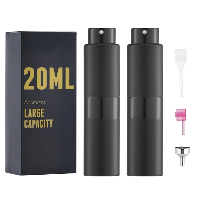 Perfume Travel Refillable Atomizer Bottle: Cologne Spray Mini for Refill - Empty Fragrance Sprayer for Men - Large Size 20ML - Black 2PCS